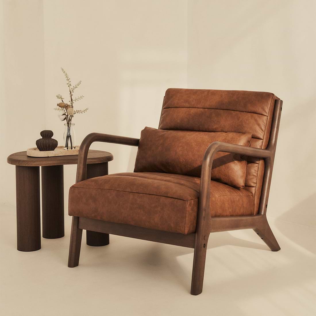 Hudson Leather Accent Chair Windsor Tan Brown & Dark