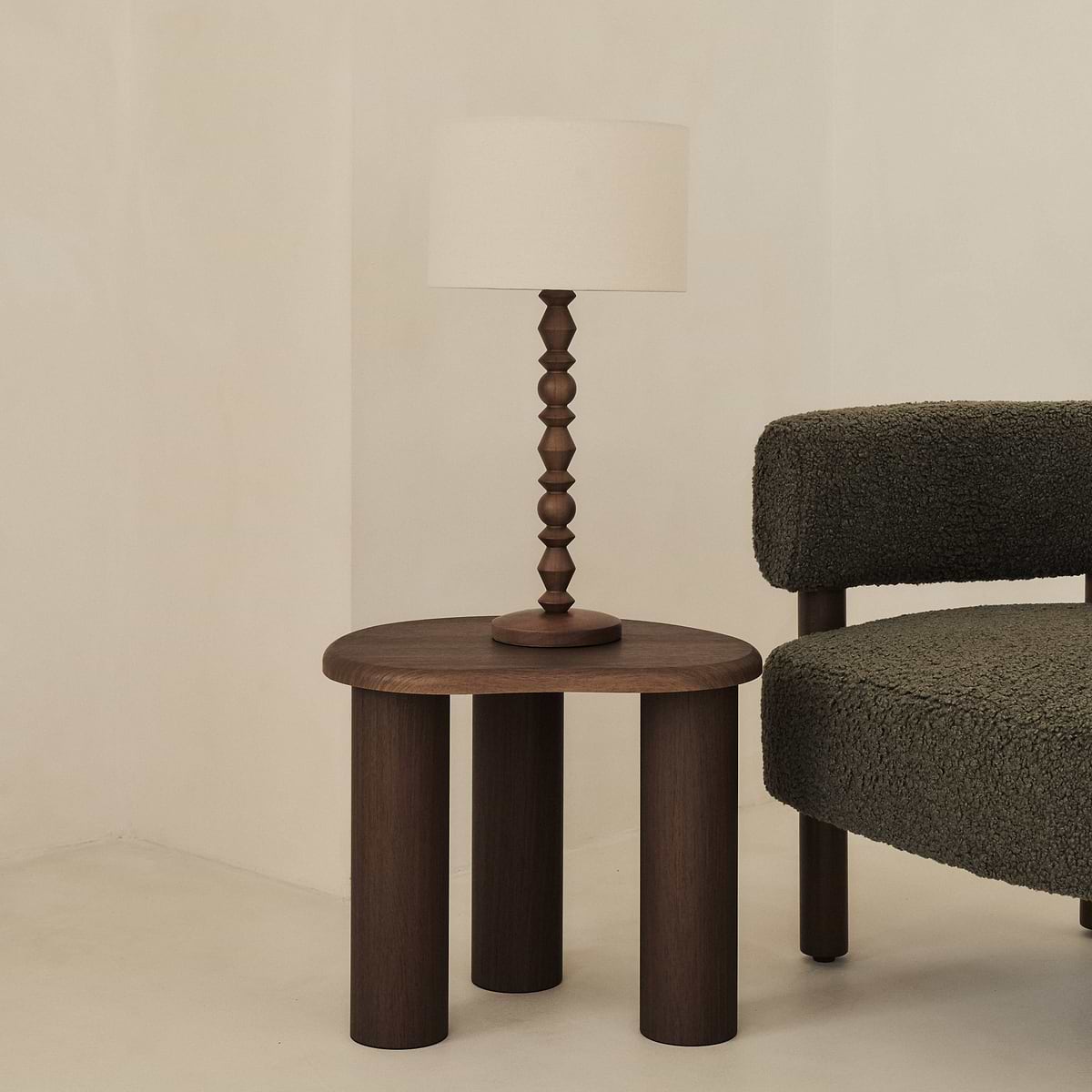 Ivy - Dark Wood Drum Shade Table Lamp
