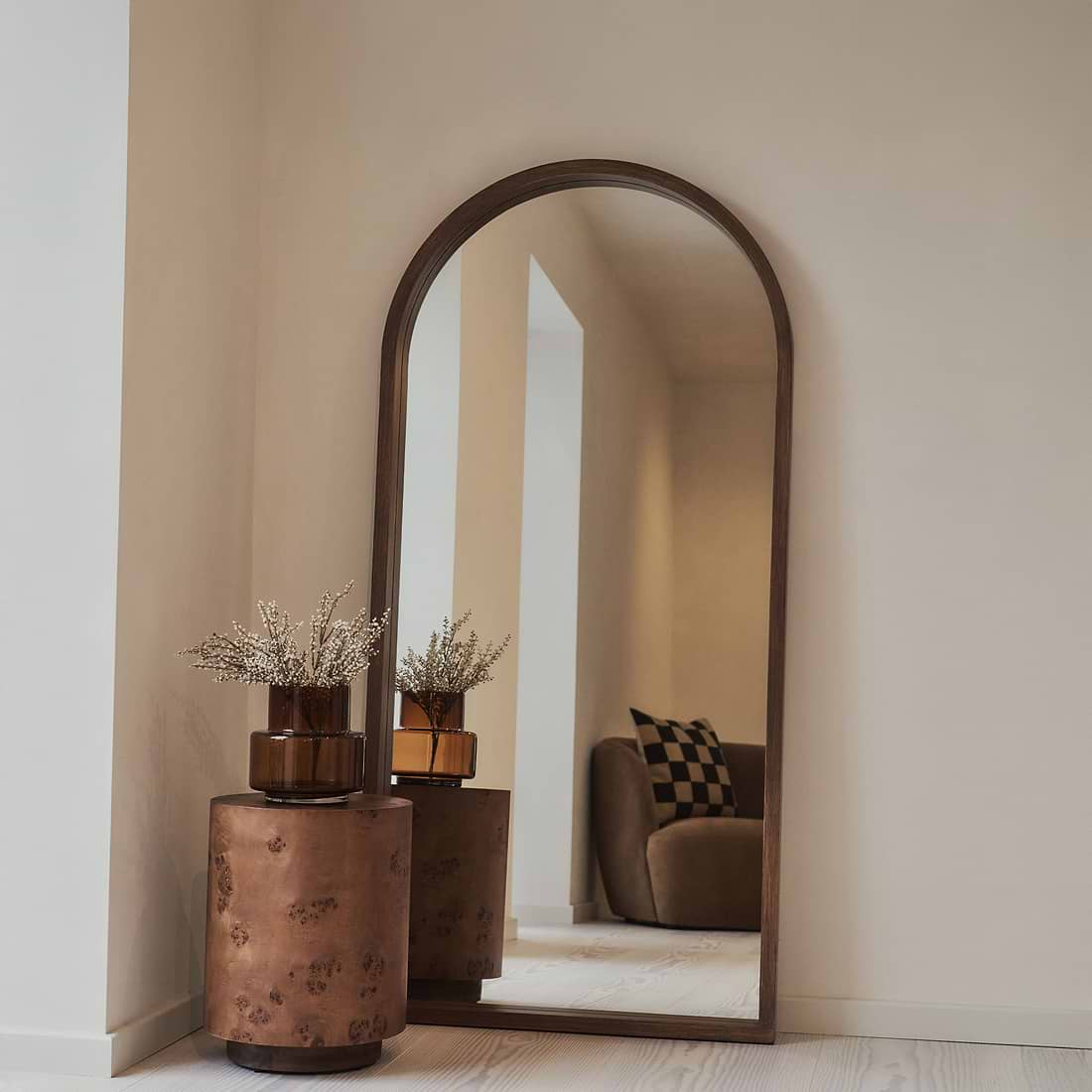 Lilia Full Length Dark Arched Wooden Mirror 170cm x 80cm