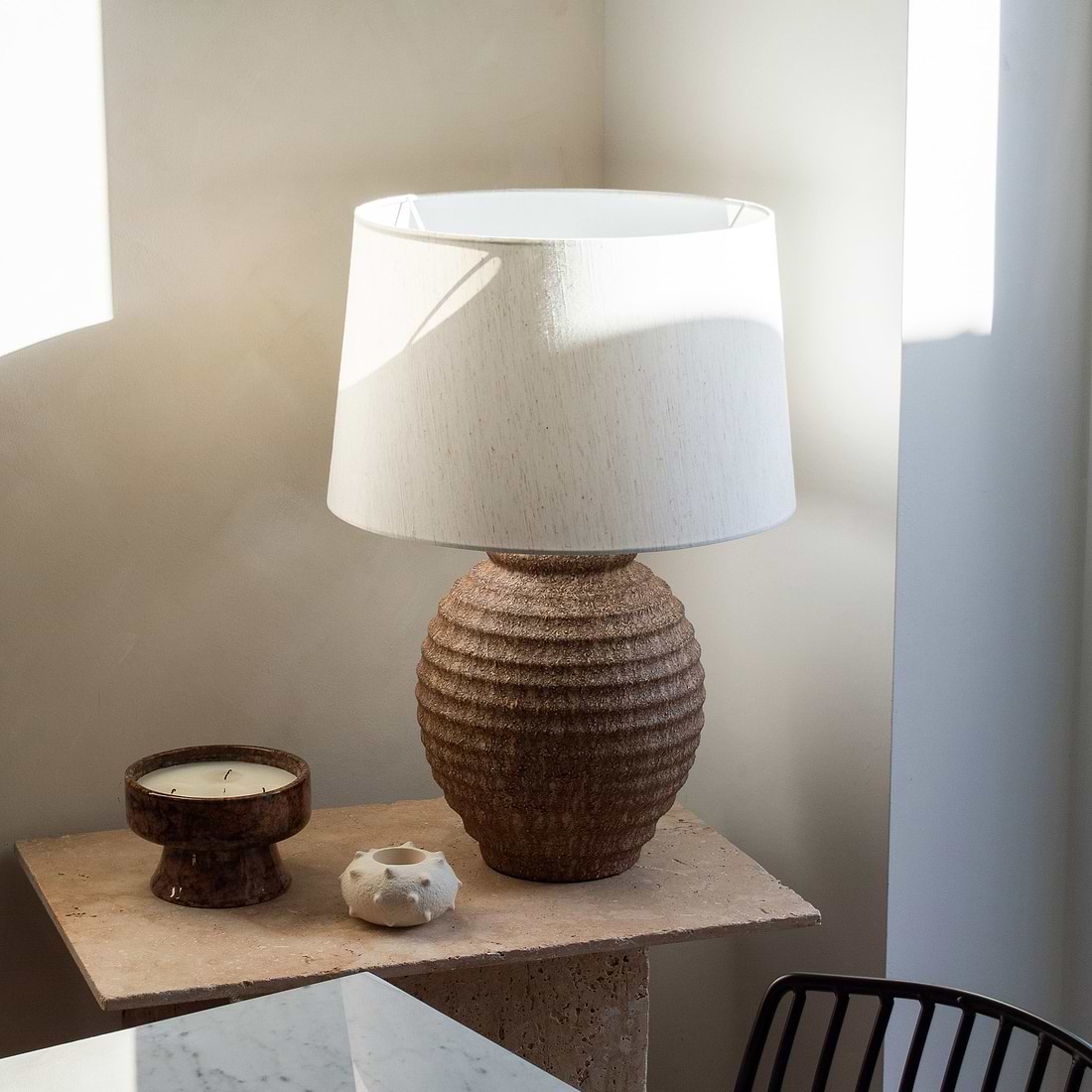 Linosa Textured Ceramic Drum Shade Table Lamp
