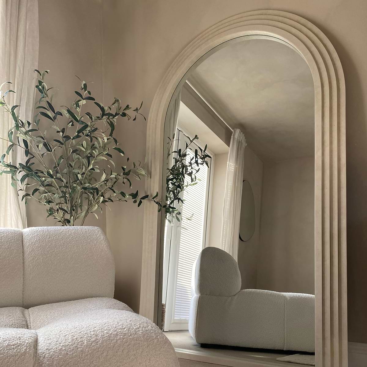 Full Length Arched Concrete Mirror improving natural lighting