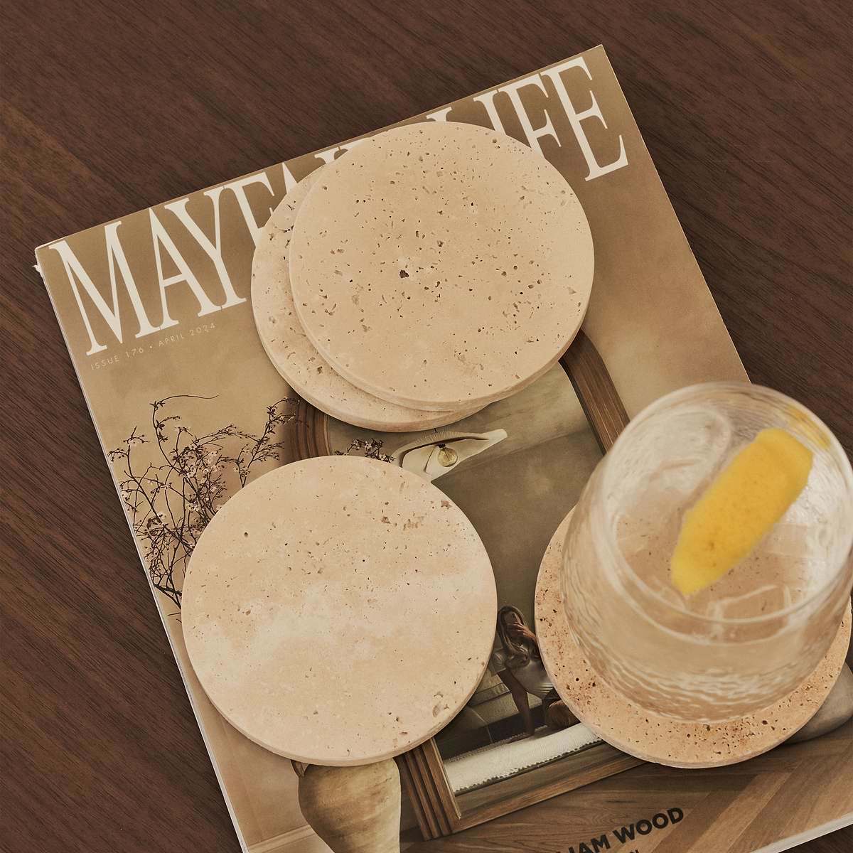 Marbelle - Cream Travertine Coasters Set of 4 Round