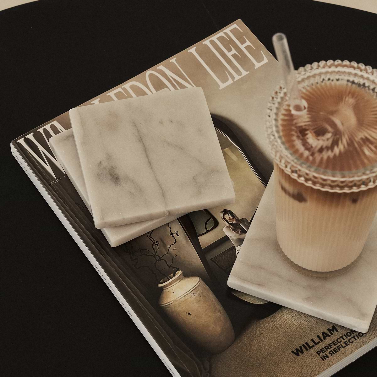 Marbelle - White Marble Coasters Set of 4 Square