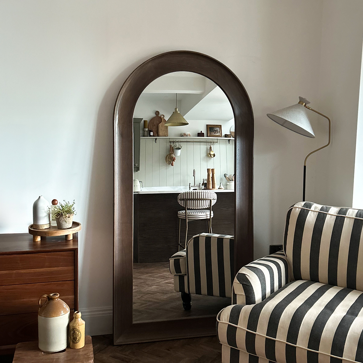 Porta - Full Length Arched Dark Wood Large Mirror 180cm x 90cm