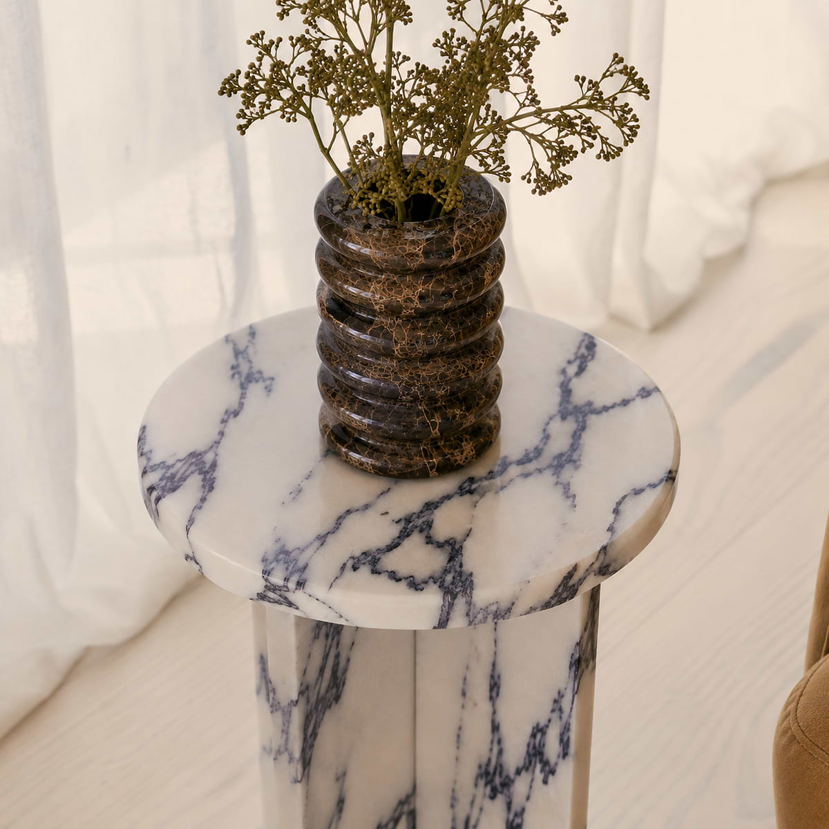 Ravello - Arabescato Round Premium Solid Marble Side Table