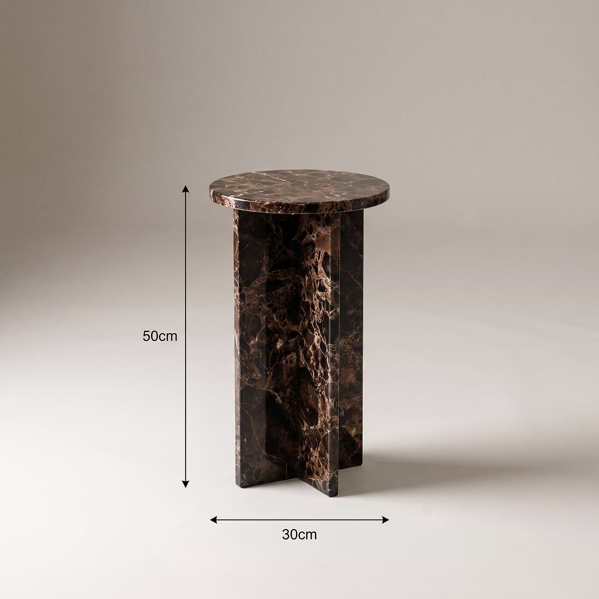 Ravello - Dark Emperador Round Premium Solid Marble Side Table