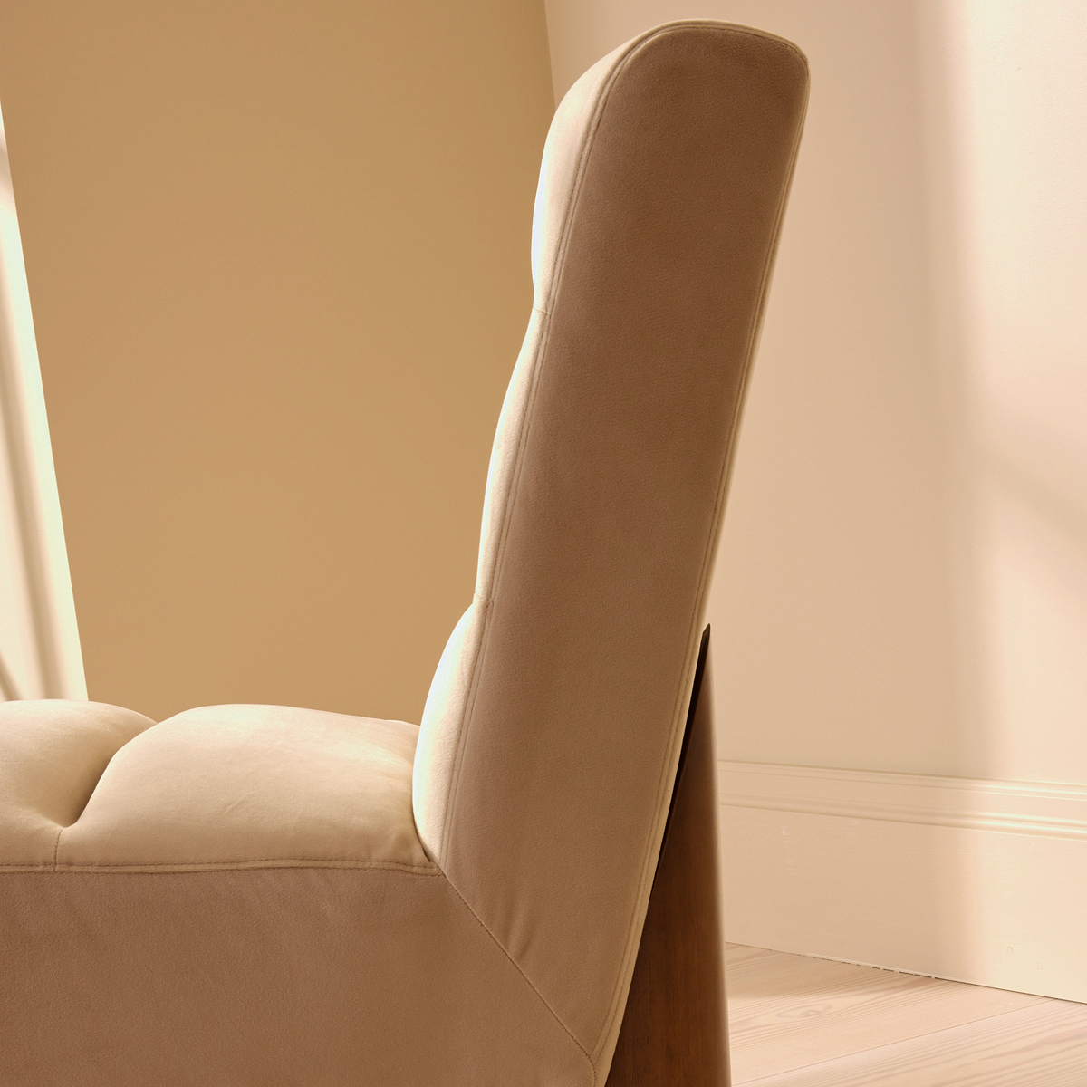 Rowan - Velvet Accent Chair Beige & Dark Wood