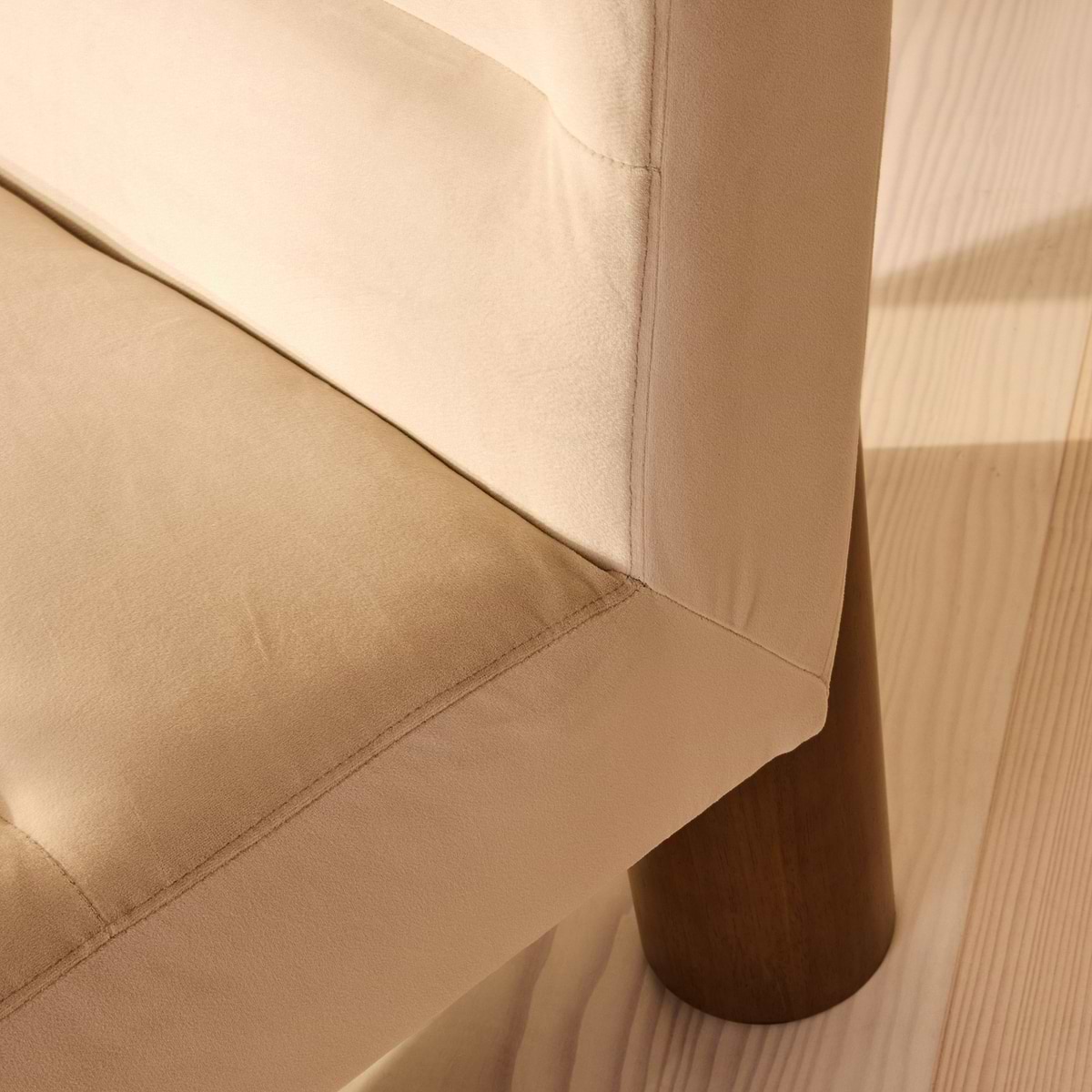 Rowan - Velvet Accent Chair Beige & Dark Wood