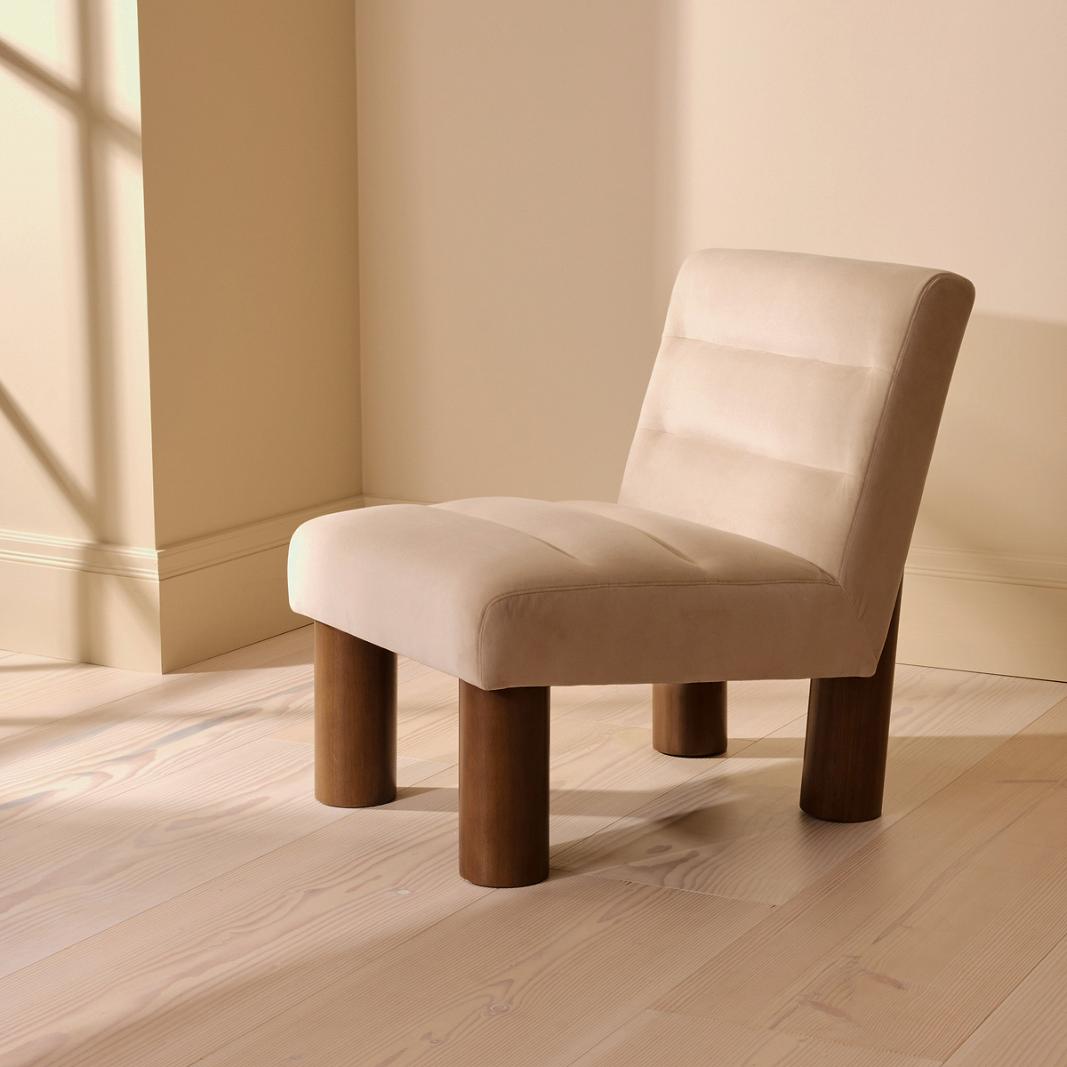 Rowan - Velvet Accent Chair Beige & Dark Wood