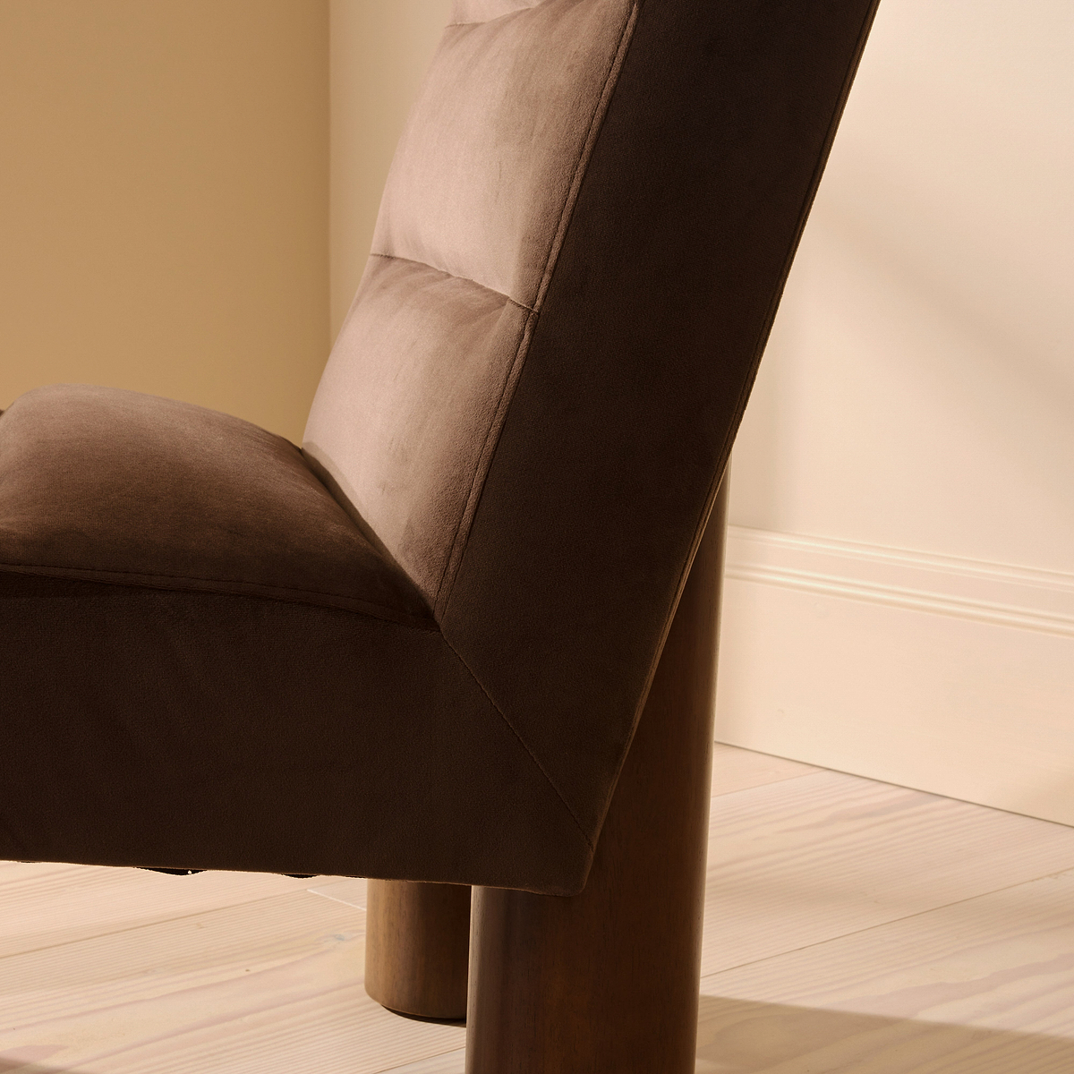 Rowan - Velvet Accent Chair Brown & Dark Wood