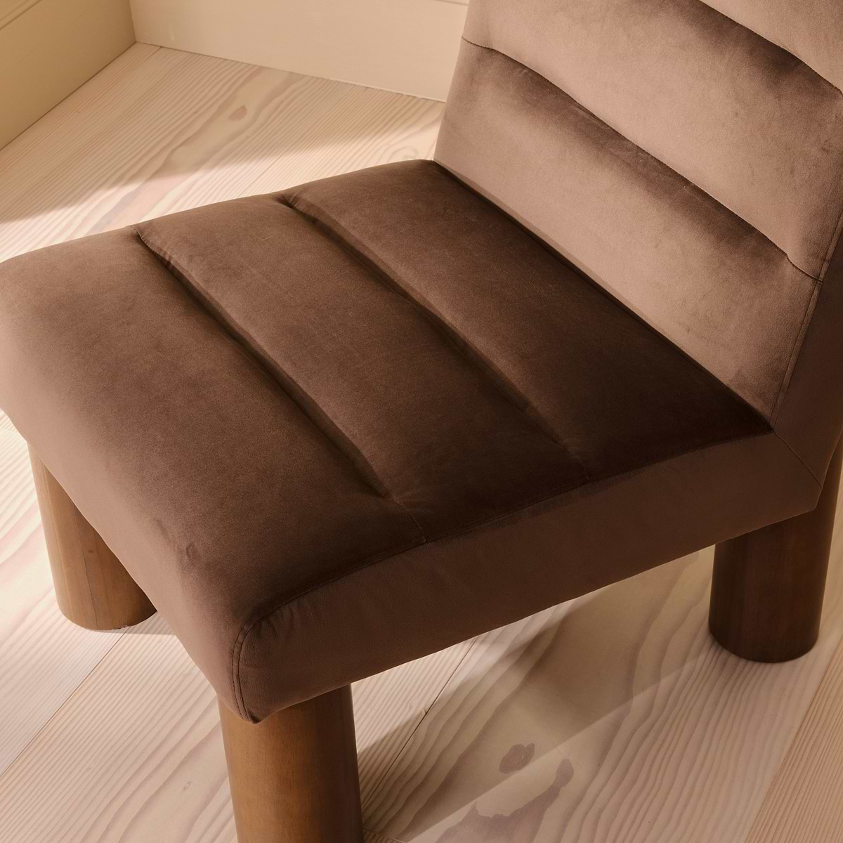 Rowan - Velvet Accent Chair Brown & Dark Wood