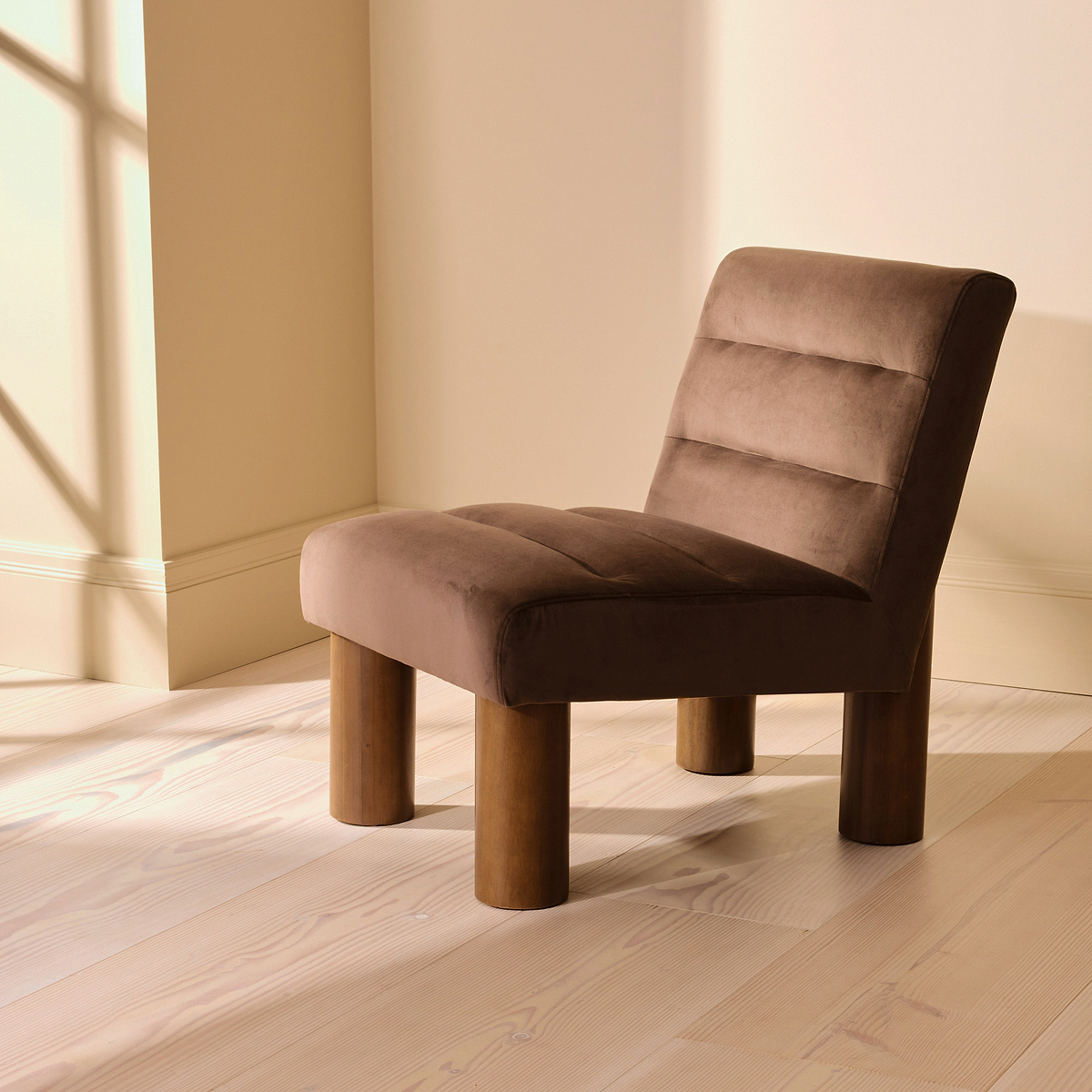 Rowan - Velvet Accent Chair Brown & Dark Wood