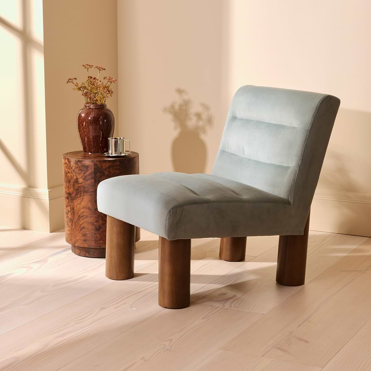 Rowan - Velvet Accent Chair Blue & Dark Wood