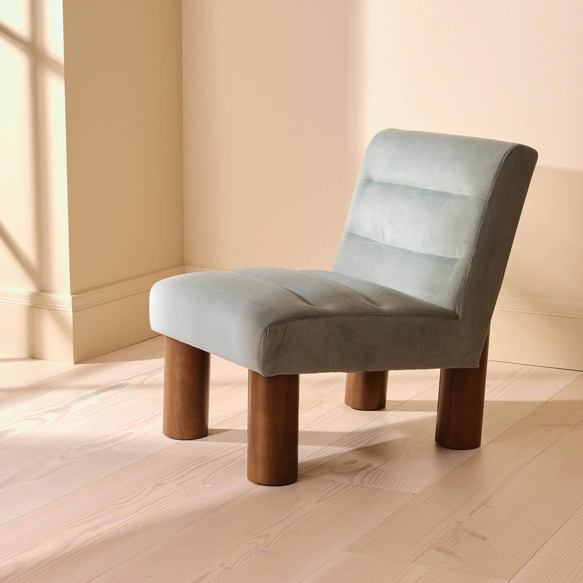 Rowan - Velvet Accent Chair Blue & Dark Wood