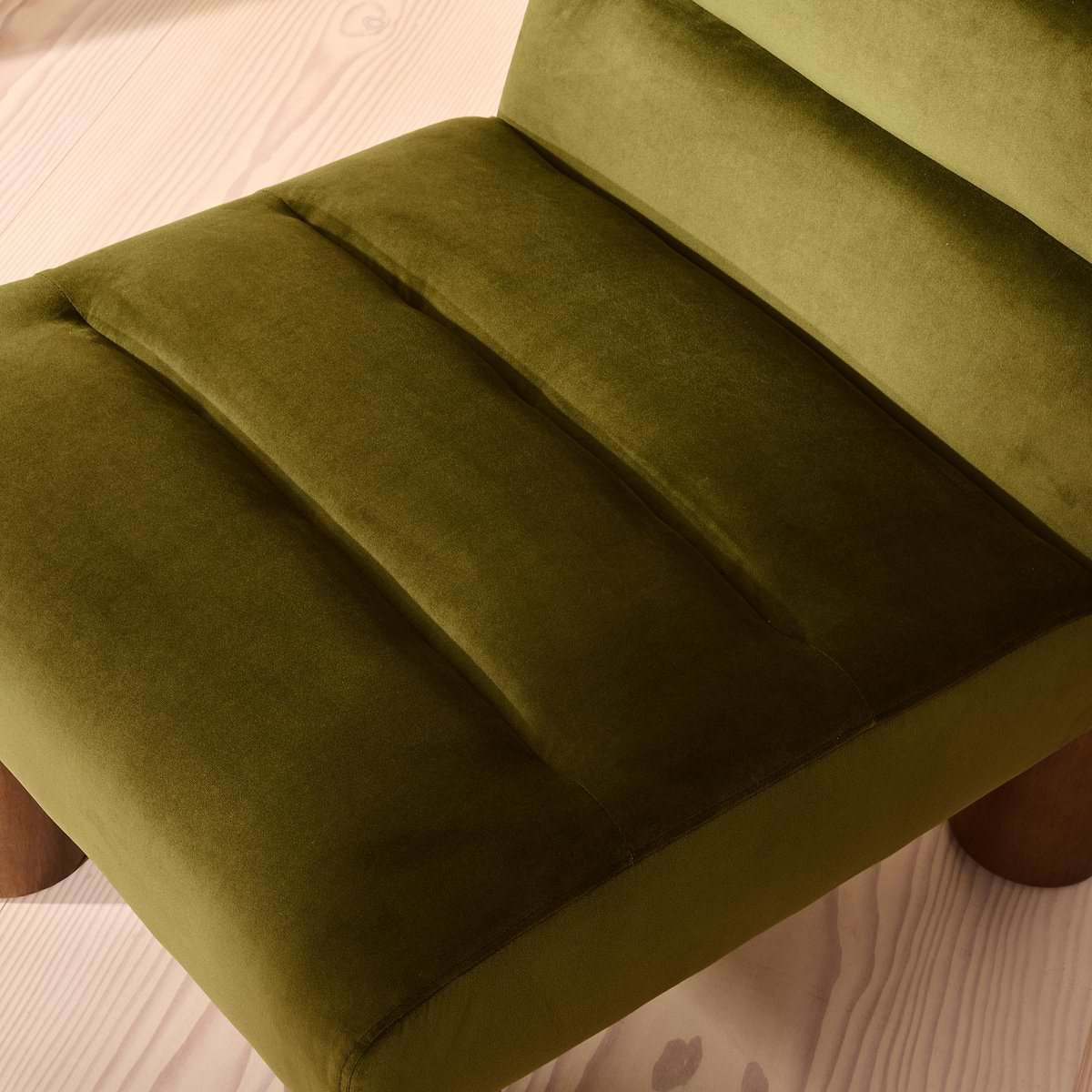 Rowan - Velvet Accent Chair Olive & Dark Wood