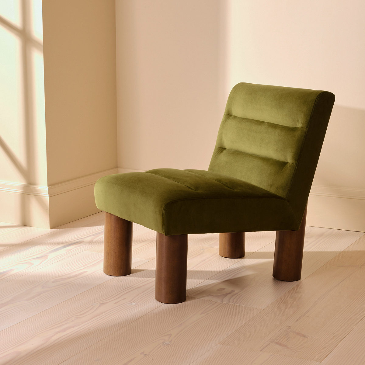 Rowan - Velvet Accent Chair Olive & Dark Wood