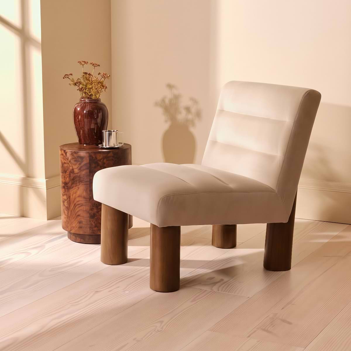 Rowan - Velvet Accent Chair Beige & Dark Wood