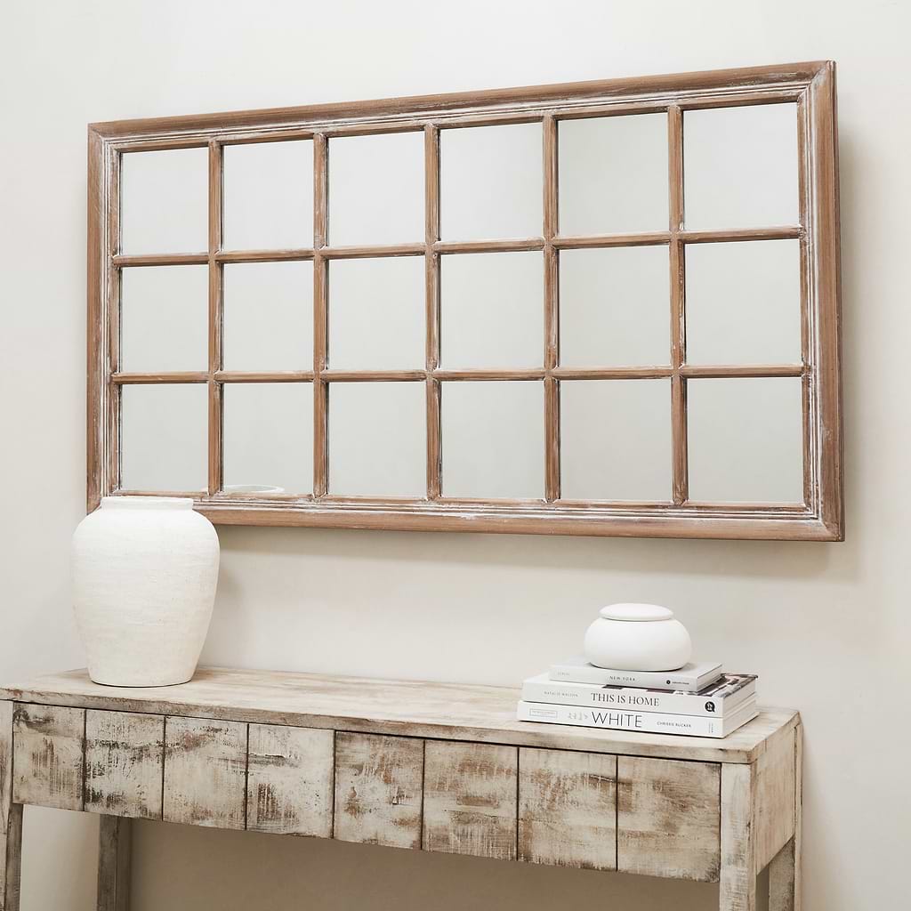 Sasha Oak Shabby Chic Rectangular Window Mirror 134cm x 70cm