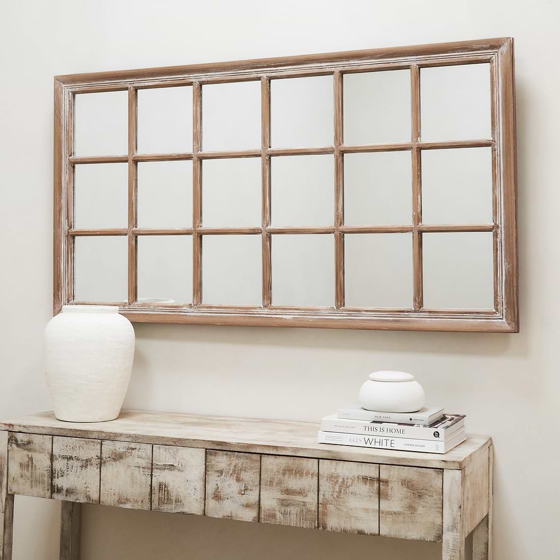 Sasha Oak Shabby Chic Rectangular Window Mirror 134cm x 70cm