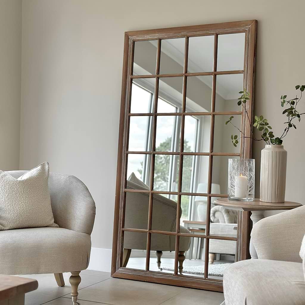 Sasha Oak Shabby Chic Full Length Window Mirror 180cm x 100cm