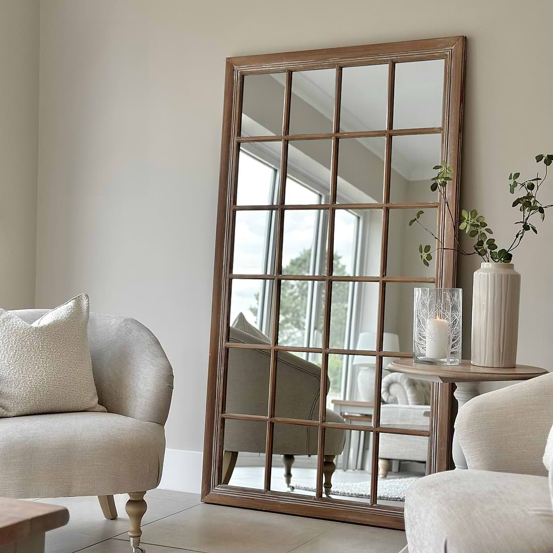 Sasha Oak Shabby Chic Full Length Window Mirror 180cm x 100cm