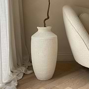 White Textured Terracotta Large Vase with plant