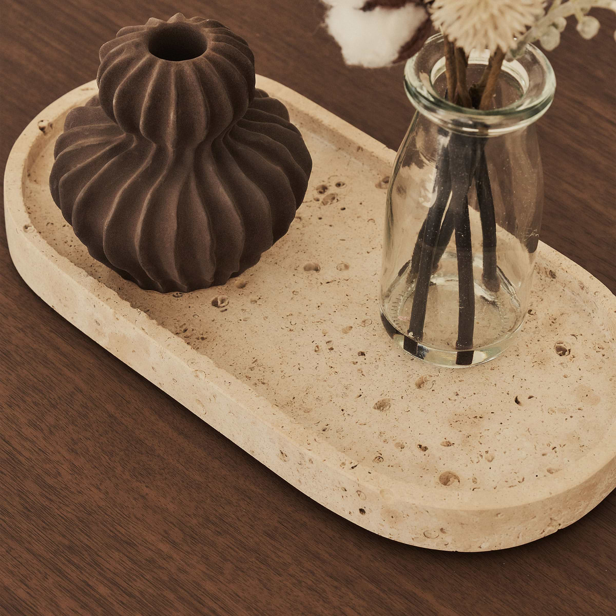 Travara - Cream Travertine Oval Decorative Tray