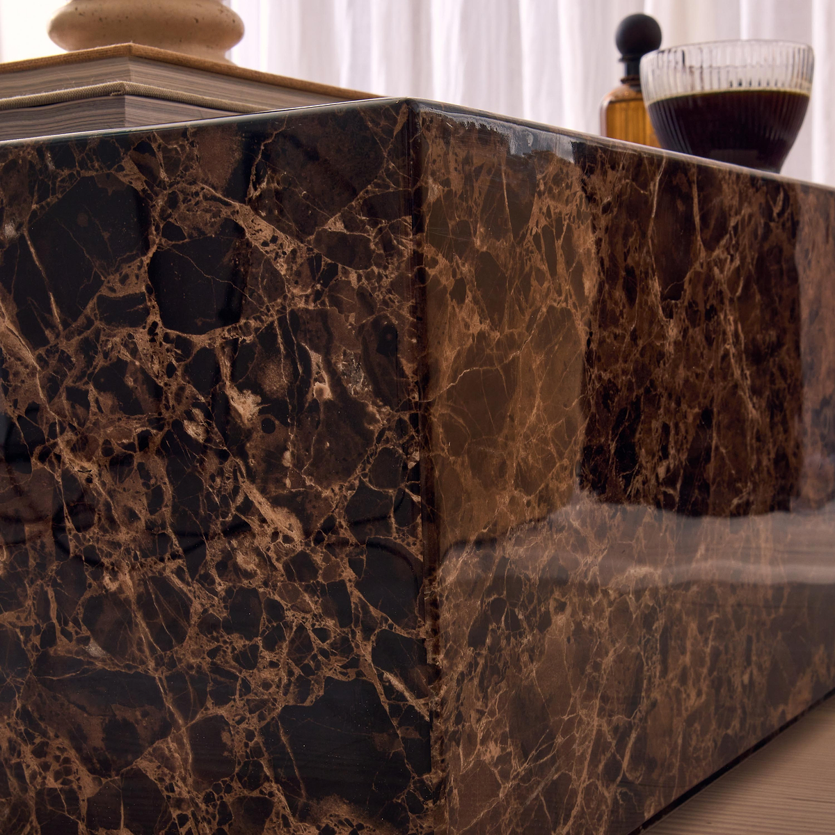 Atella - Dark Emperador Rectangular Premium Solid Marble Coffee Table