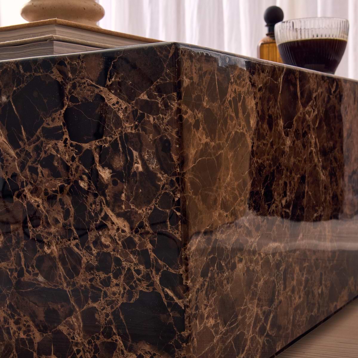 Atella - Dark Emperador Rectangular Premium Solid Marble Coffee Table