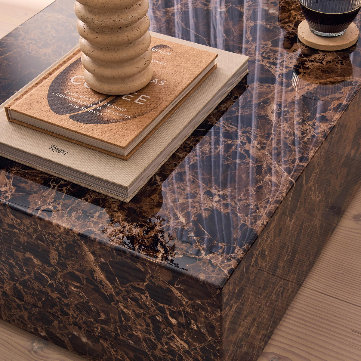Atella - Dark Emperador Rectangular Premium Solid Marble Coffee Table