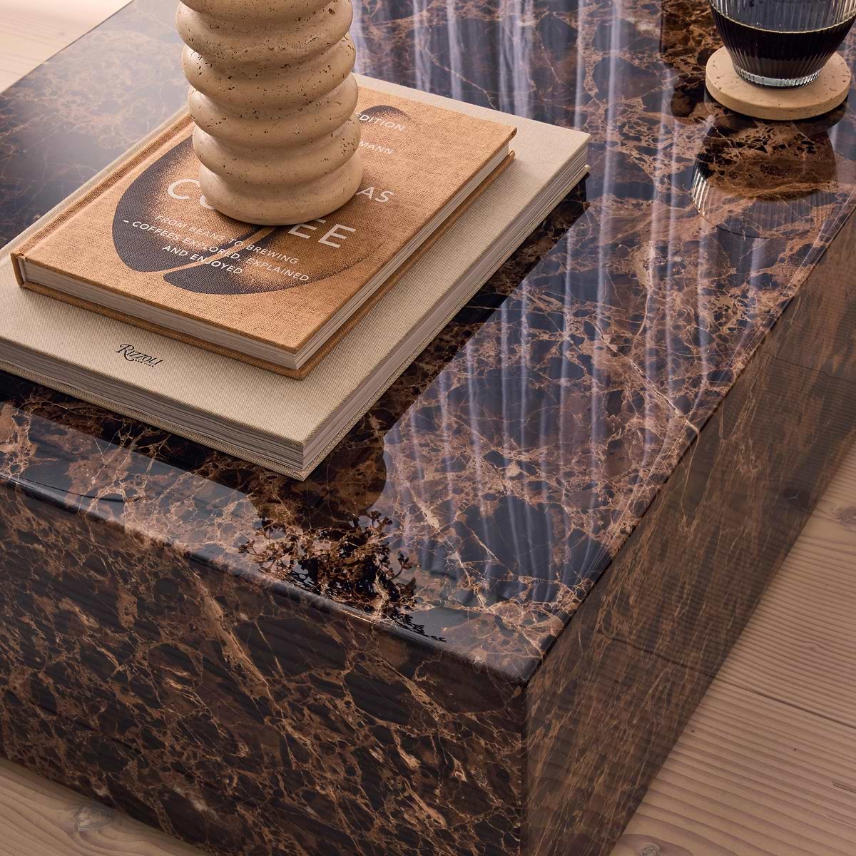 Atella - Dark Emperador Rectangular Premium Solid Marble Coffee Table
