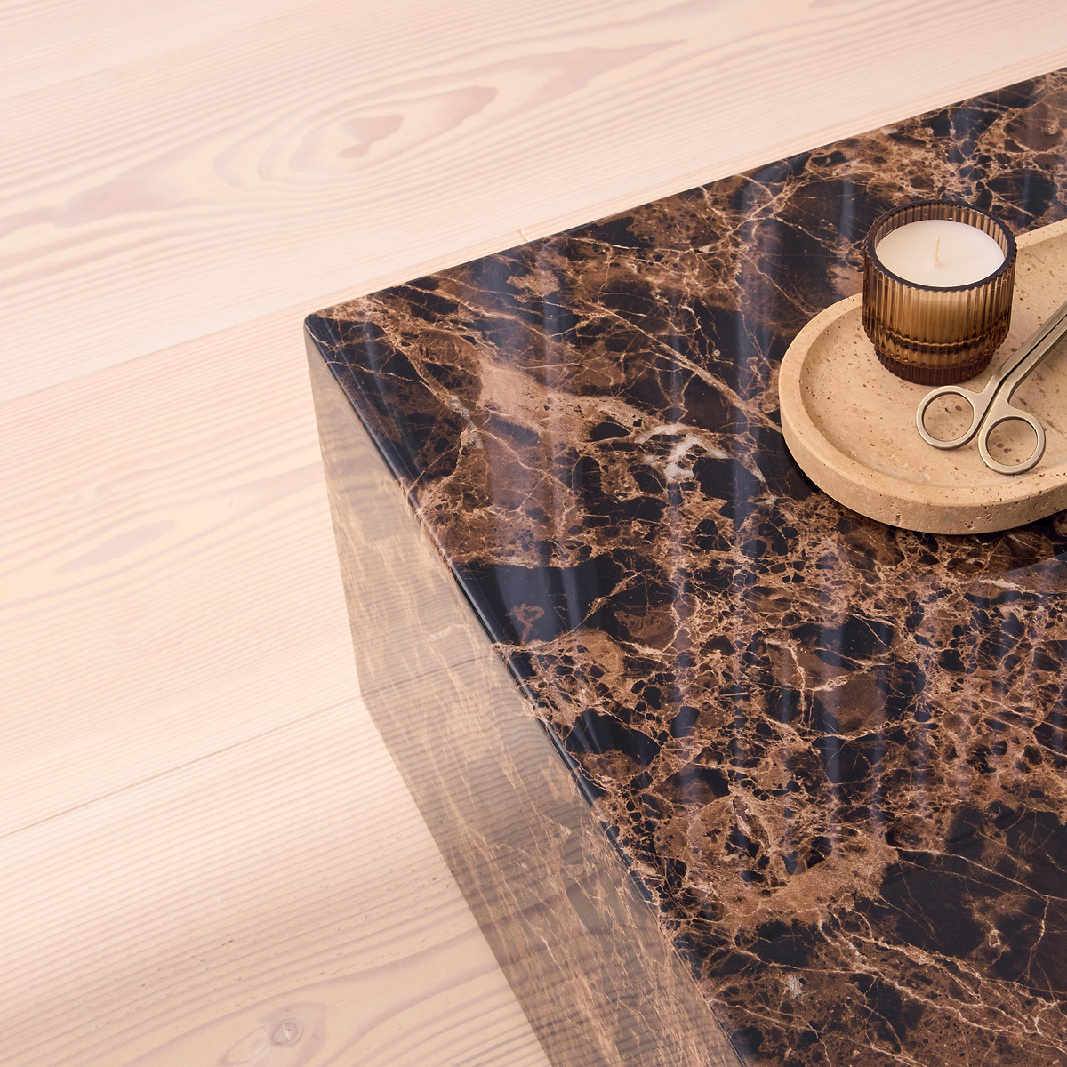 Atella - Dark Emperador Rectangular Premium Solid Marble Coffee Table