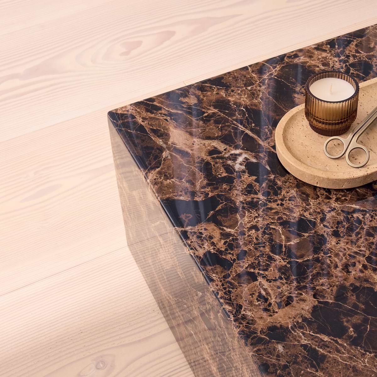 Atella - Dark Emperador Rectangular Premium Solid Marble Coffee Table