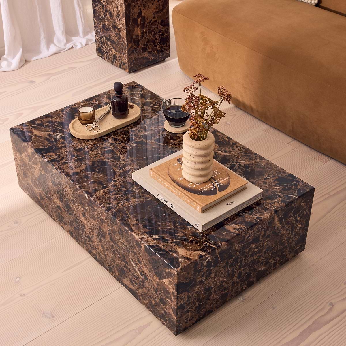 Atella - Dark Emperador Rectangular Premium Solid Marble Coffee Table