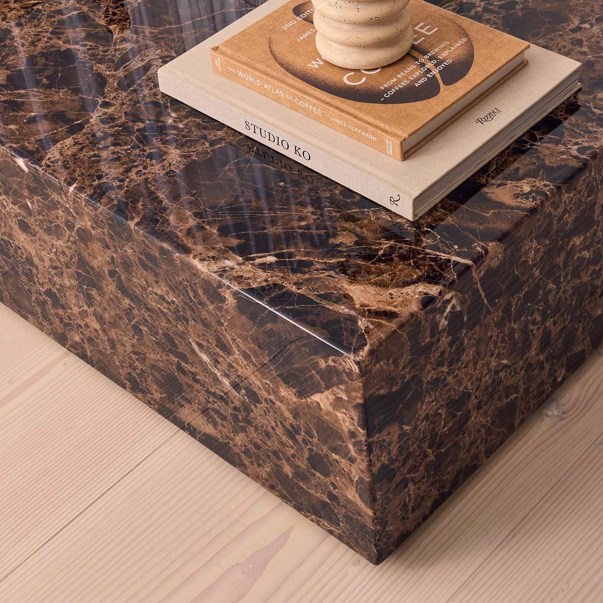 Atella - Dark Emperador Rectangular Premium Solid Marble Coffee Table