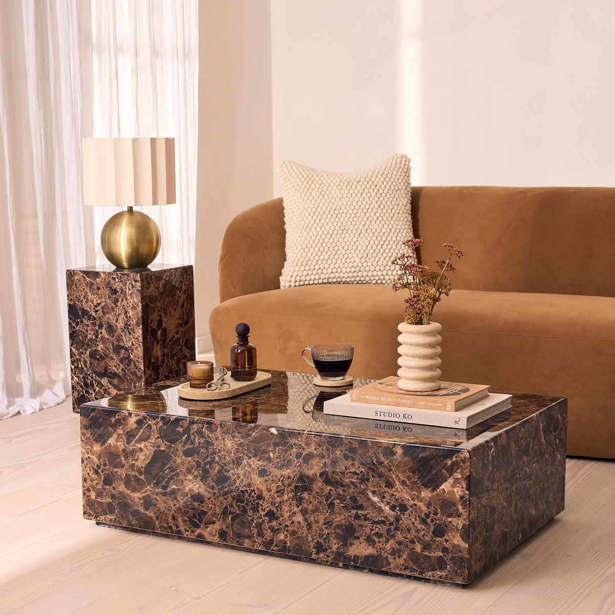 Atella - Dark Emperador Rectangular Premium Solid Marble Coffee Table