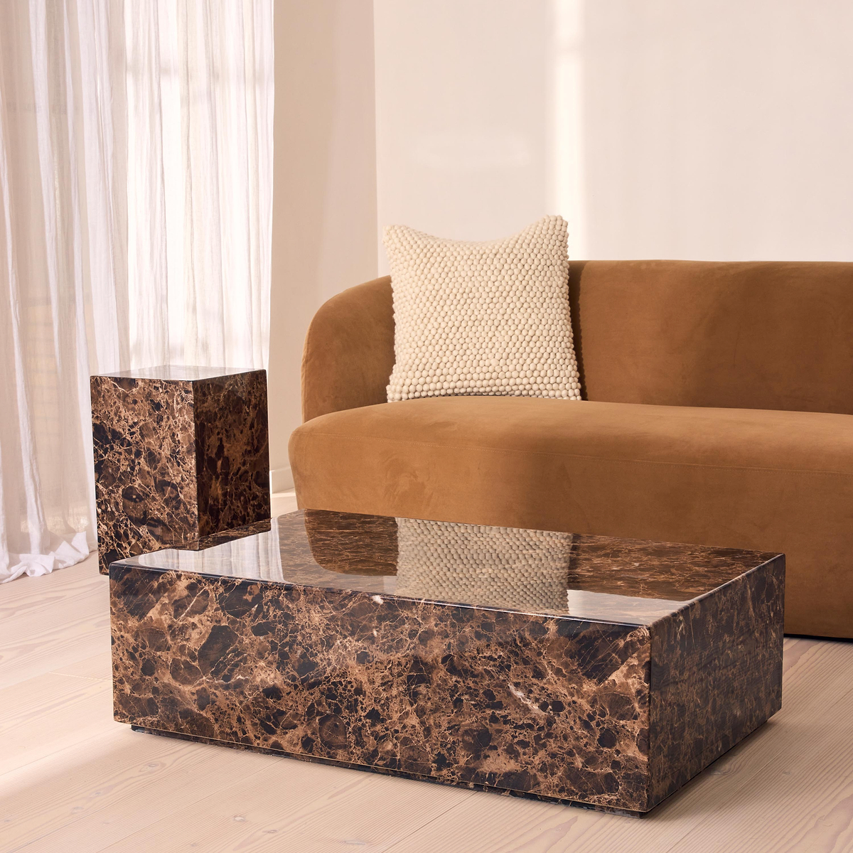 Atella - Dark Emperador Rectangular Premium Solid Marble Coffee Table