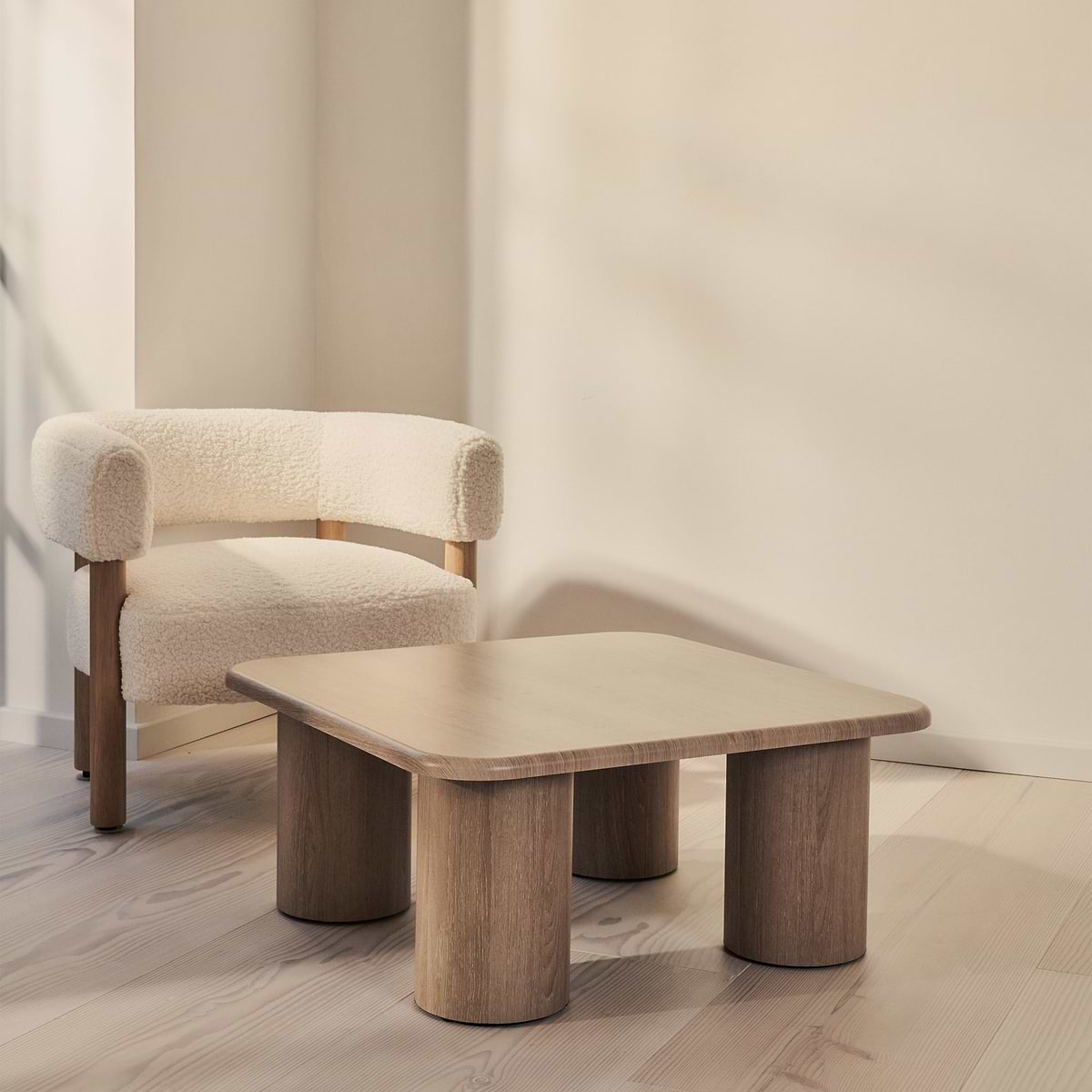 Alina - Washed Wood Square Large Wooden Coffee Table