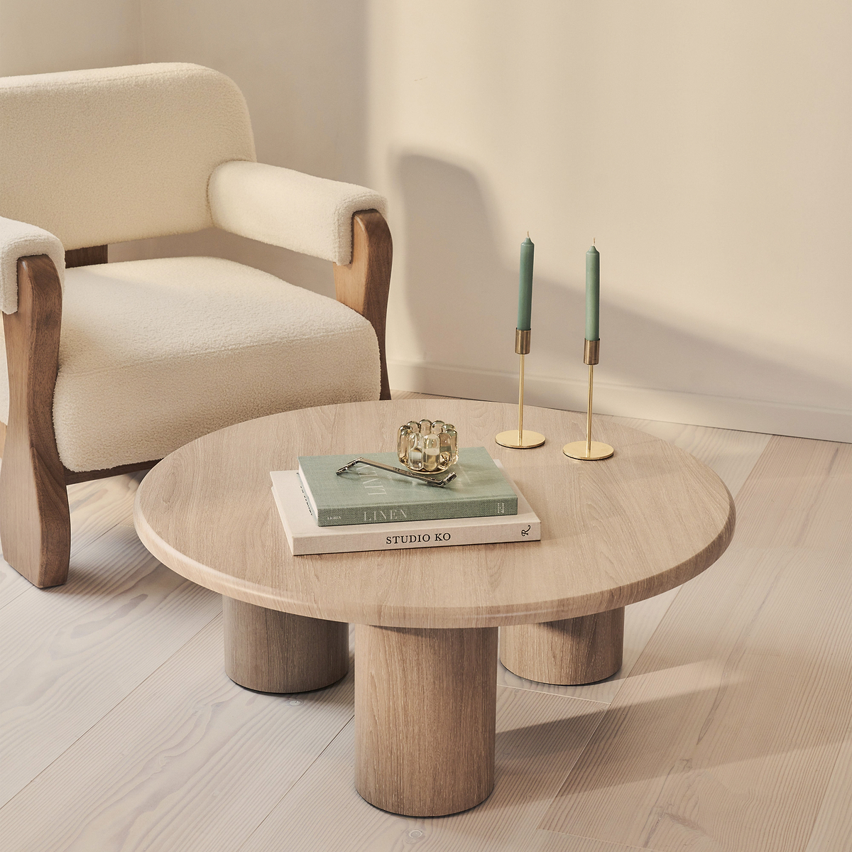 Alina - Washed Wood Round Large Wooden Coffee Table