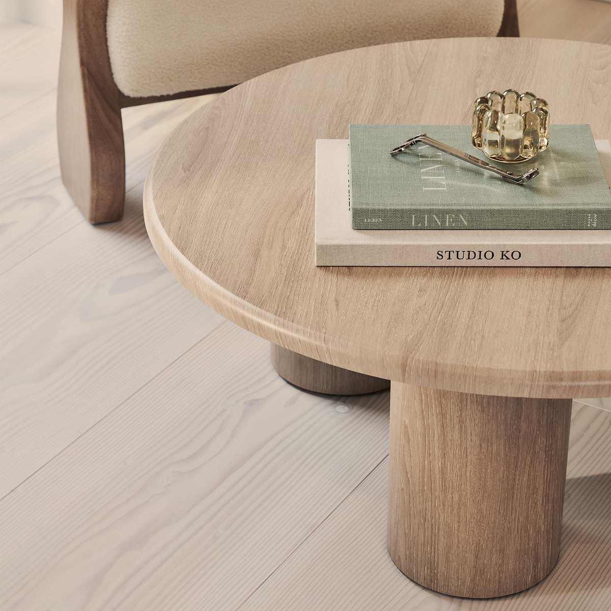Alina - Washed Wood Round Large Wooden Coffee Table