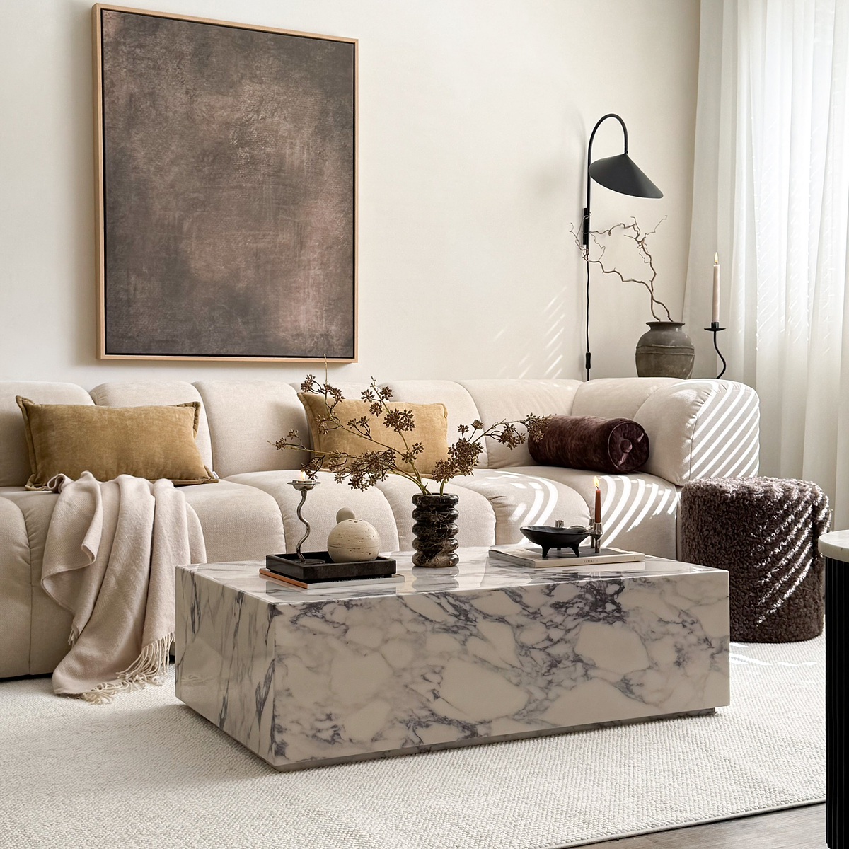 Atella - Arabescato Rectangular Premium Solid Marble Coffee Table