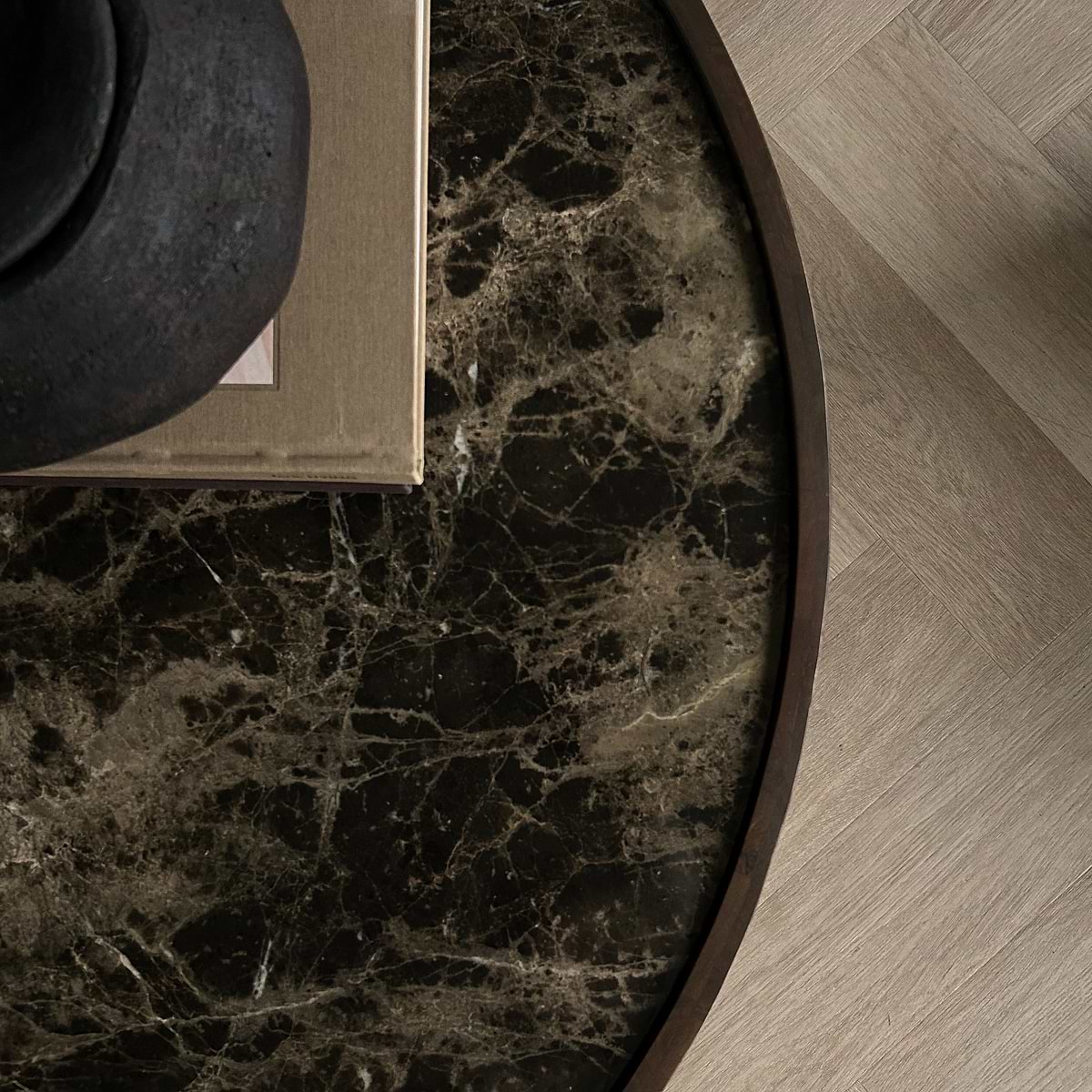 Valor - Dark Emperador Marble Round Dark Wood Premium Coffee Table