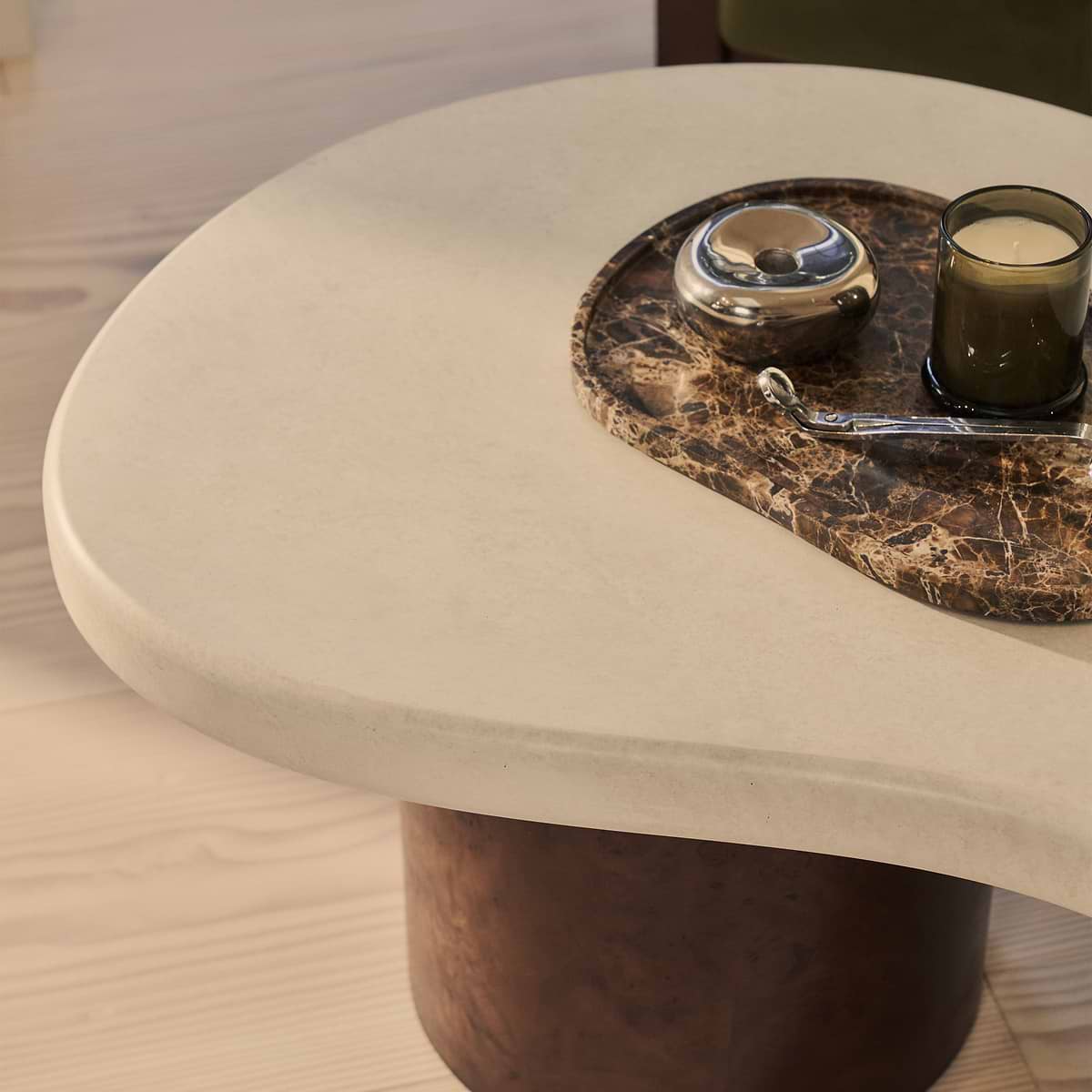 Aegean - Dark Burl Wood & Concrete Irregular Coffee Table 2 Legs