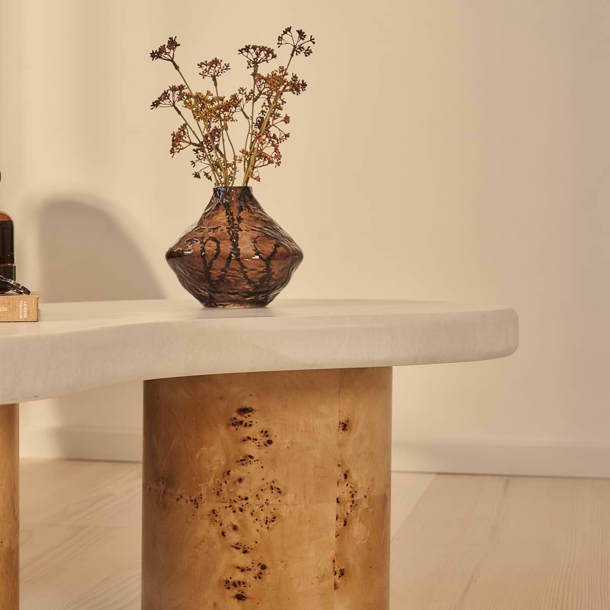 Aegean - Natural Burl Wood & Concrete Irregular Coffee Table 2 Legs