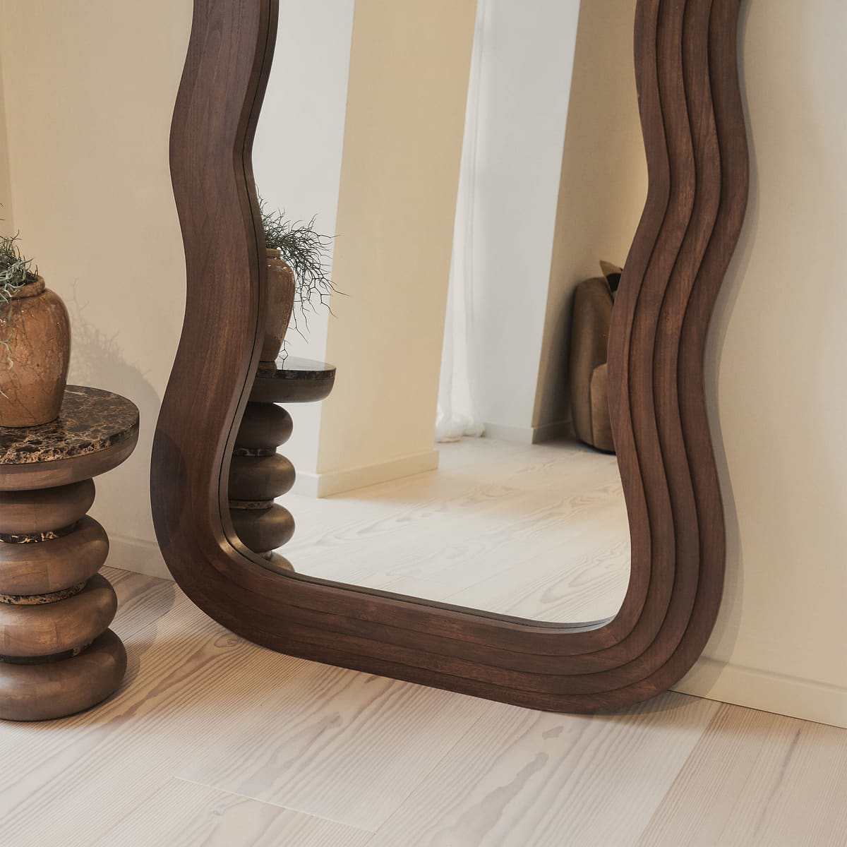 Luciana - Full Length Wave Dark Wood Extra Large Mirror 180cm x 105cm