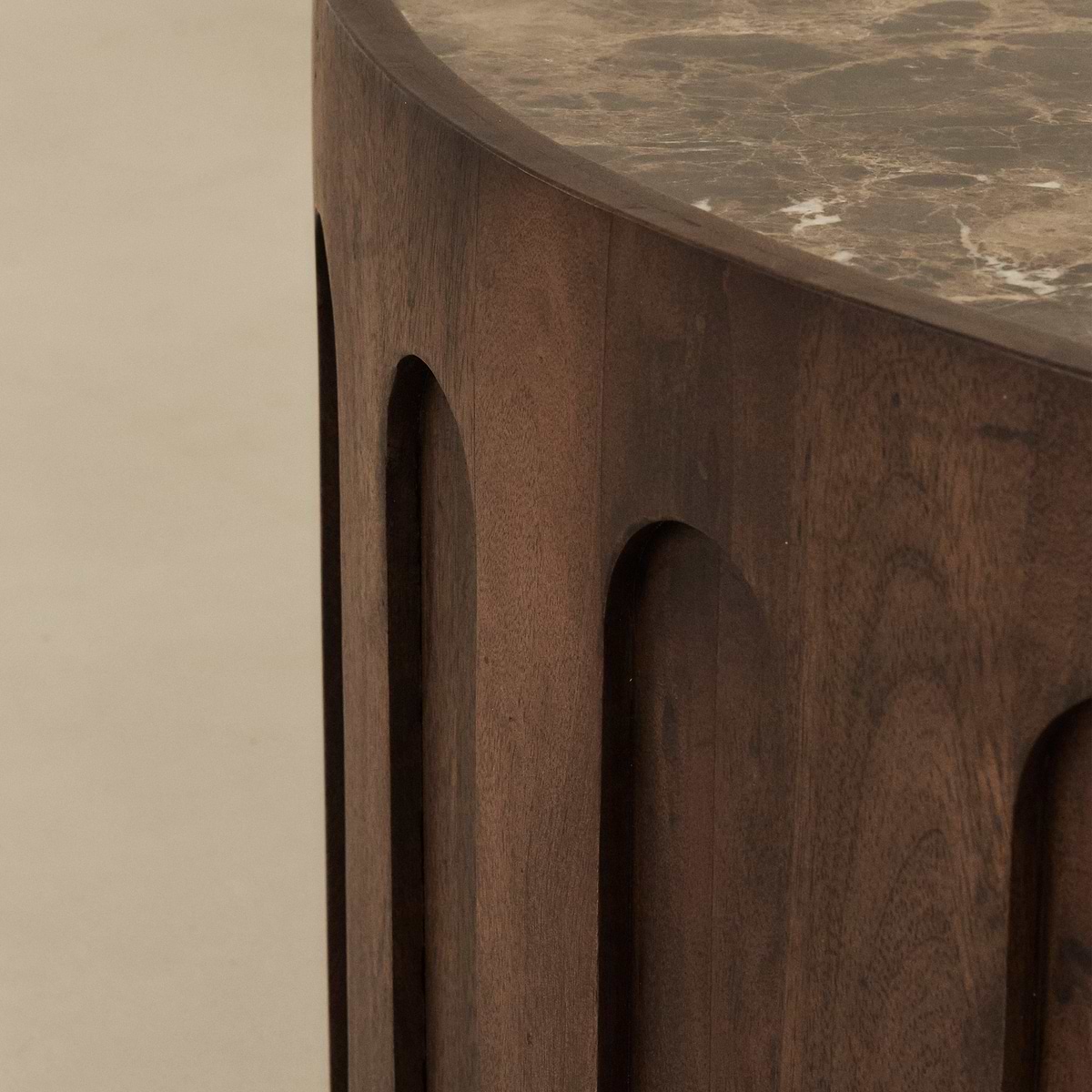 Valor - Dark Emperador Marble Round Dark Wood Premium Coffee Table
