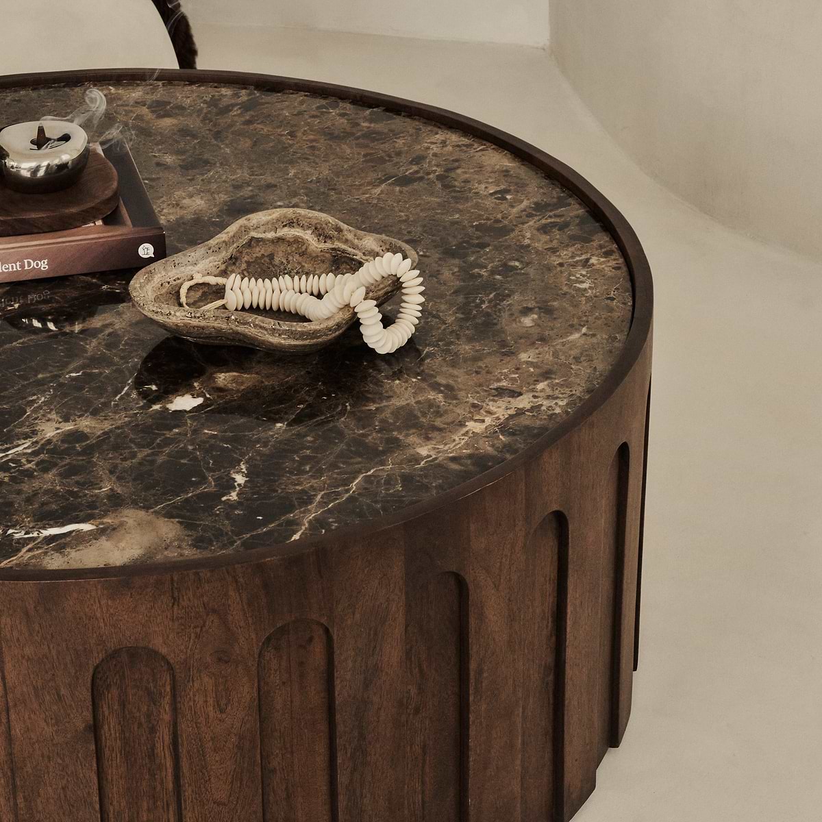 Valor - Dark Emperador Marble Round Dark Wood Premium Coffee Table
