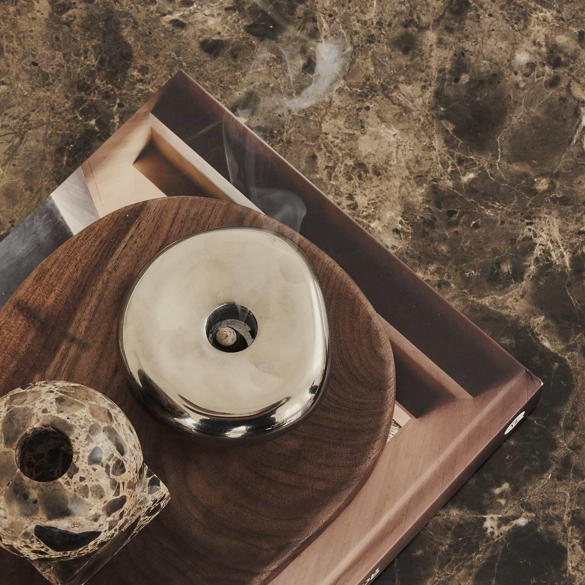 Valor - Dark Emperador Marble Round Dark Wood Premium Coffee Table
