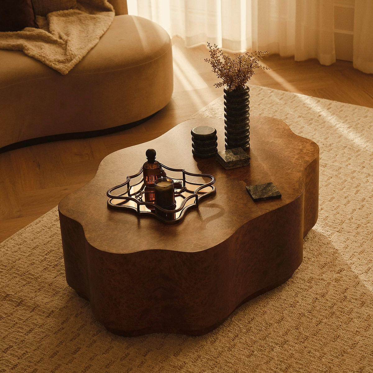 Oriana - Gold Burl Wavy Oval Premium Coffee Table