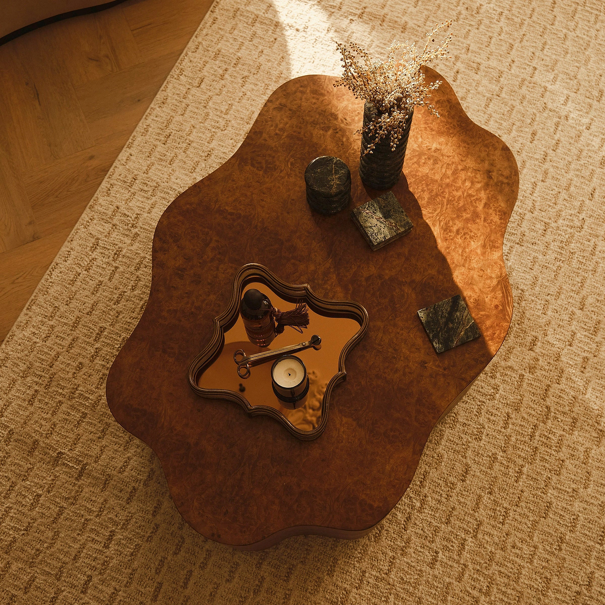 Oriana - Gold Burl Wavy Oval Premium Coffee Table